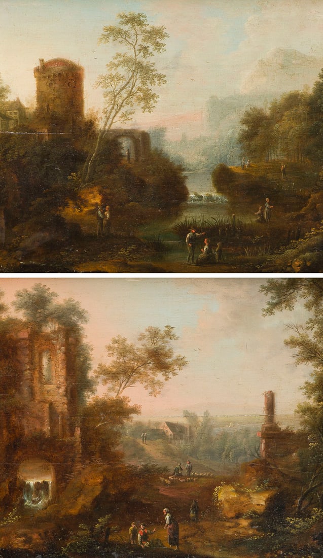 JOHANN CHRISTIAN VOLLERDT (ATTR.) | GEMAeLDEPAAR: GEBIRGIGE IDEALLANDSCHAFT MIT ANGLERN UND (1 of 7)