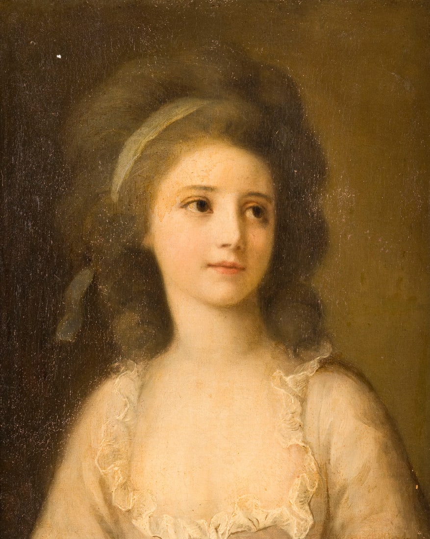 ANTON GRAFF (SCHULE/WERKSTATT) | PORTRAIT DER GRAeFIN ZOFIA POTOCKA: ANTON GRAFF (SCHOOL/WORKSHOP) 1736 Winterthur - 1813 Dresden PORTRAIT OF COUNTESS ZOFIA POTOCKA Oil on canvas. 57 x 47 cm (F. 70 x 60 cm). Part. old rest., part. min. old retouching, soiled surface. F
