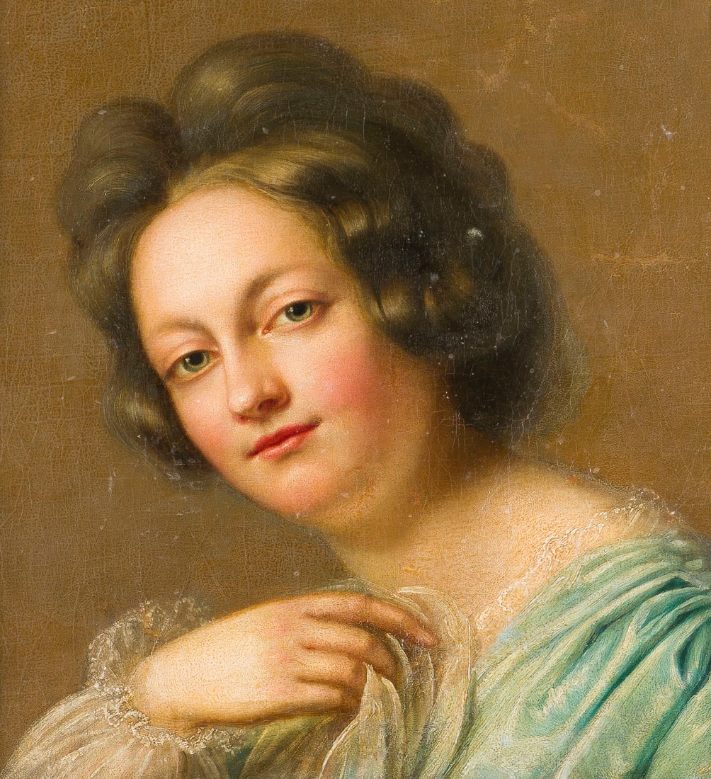 WAHRSCHEINLICH JEAN-BAPTISTE GREUZE ODER WERKSTATT/SCHULE | BRUSTBILDNIS EINER JUNGENB DAME MIT SPIT: PROBABLY JEAN-BAPTISTE GREUZE OR WORKSHOP/SCHOOL 21 August 1725 Tournus (Departement Sa?ne-et-Loire) - 21 March 1805 Paris BUST PORTRAIT OF A YOUNG LADY IN A LACE DRESS Oil on canvas on old cardboard.