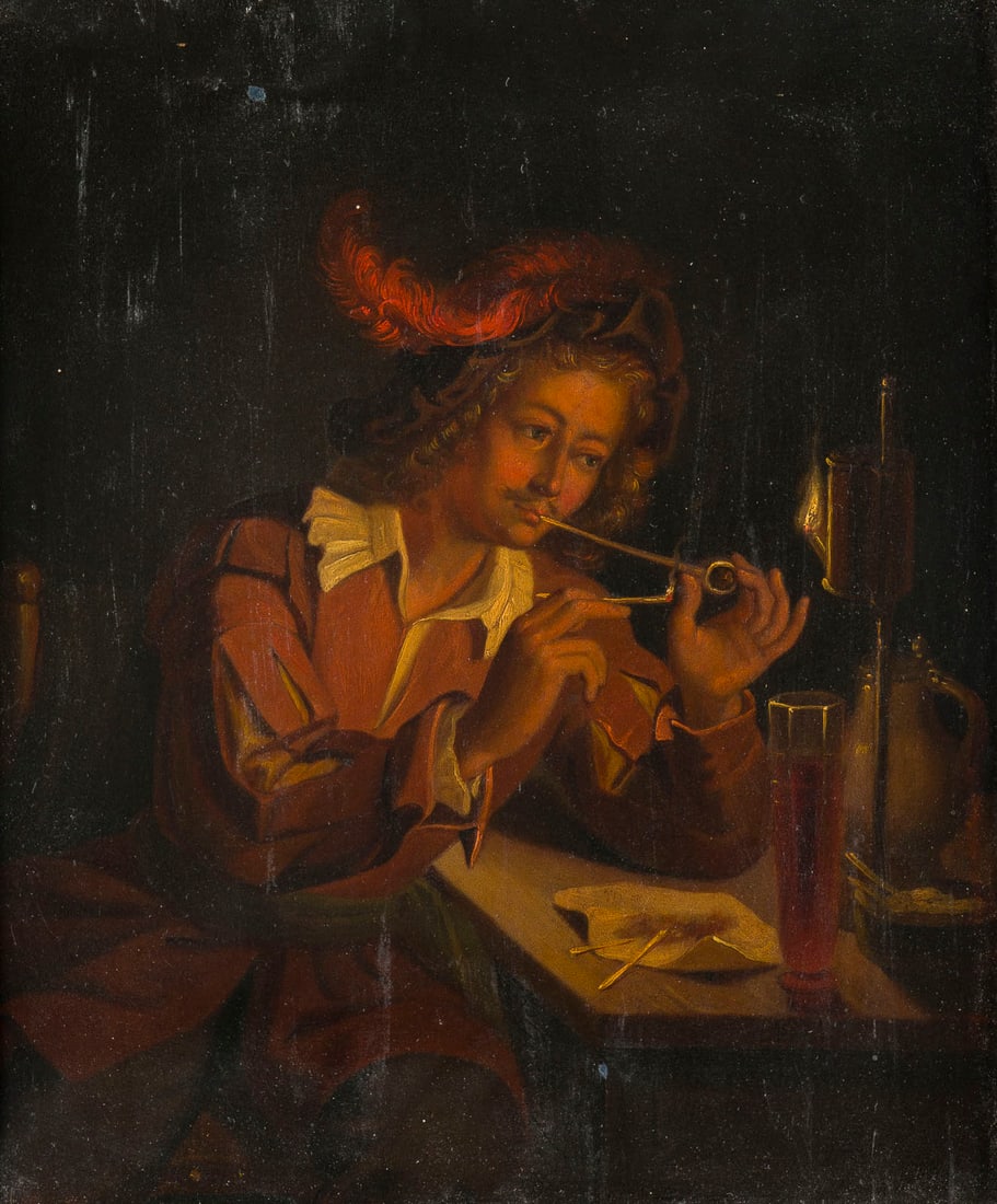 ARNOLD BOONEN (UMKREIS) | DER PFEIFENRAUCHER: ARNOLD BOONEN (CIRCLE) 16 December 1669 Dordrecht - 2 October 1729 Amsterdam THE PIPE SMOKER Oil on copper panel. 29 x 24 cm (F. 41 x 36 cm). Part. slightly old rest., part. min. old retouching, sligh