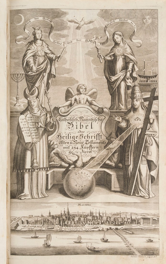 | BIBLIA GERMANICA - 'CATHOLISCHE MAYNTZISCHE BIBEL, DAS IST, DIE GANTZE HEILIGE SCHRIFFT DES ALTEN: BIBLIA GERMANICA - 'CATHOLISCHE MAYNTZISCHE BIBEL, DAS IST, DIE GANTZE HEILIGE SCHRIFFT DES ALTEN UND NEUEN TESTAMENTS (...)' German, Frankfurt am Main, Philipp Heinrich Hutter (publisher), Heinrich