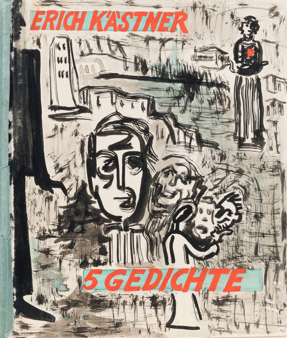 ERICH KAeSTNER (NACH) | '5 GEDICHTE' (UM 1930/35): ERICH KAeSTNER (AFTER) 1899 Dresden - 1974 Munich '5 GEDICHTE' (c. 1930/35) India ink, watercolor, and felt-tip pen on heavy paper, hand-bound. 21.5 x 18 x 0.5 cm. Areas of browning and staining;