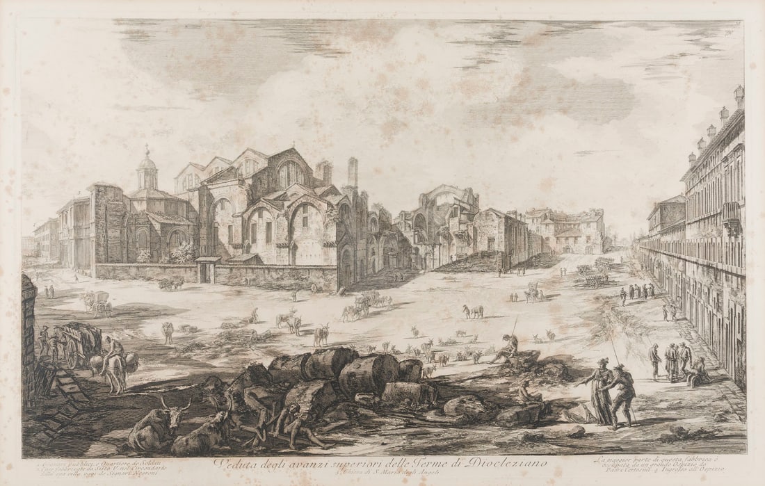 GIOVANNI BATTISTA PIRANESI | 'VEDUTA DEGLI AVANZI SUPERIORI DELLE TERME DI DIOCLEZIANO': GIOVANNI BATTISTA PIRANESI 1720 Venice - 1778 Rome 'VEDUTA DEGLI AVANZI SUPERIORI DELLE TERME DI DIOCLEZIANO' Etching on paper. Print size 44 x 70 cm (framed 69.5 x 95.5 x 2.5 cm). Inscribed 'Caval. P