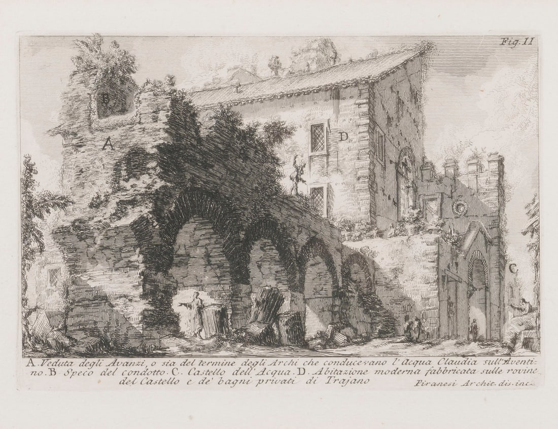 GIOVANNI BATTISTA PIRANESI | 2 ARBEITEN: 'L'ACQUA CLAUDIA' UND 'ANFITEATRO CASTRENSE': GIOVANNI BATTISTA PIRANESI 1720 Venice - 1778 Rome TWO WORKS 'L'ACQUA CLAUDIA' AND 'ANFITEATRO CASTRENSE' Etching on paper. Approx. 13 x 19.5 cm (frame: 36.5 x 42 x 2 cm). Each inscribed in the plate 