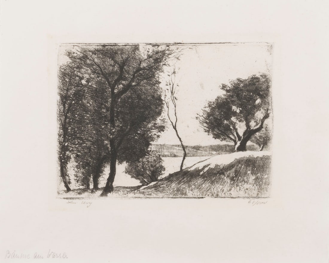 LESSER URY | 'BAUMBESTANDENES UFER AM MAeRKISCHEN SEE' (UM 1919): LESSER URY 1861 Birnbaum/Posen - 1931 Berlin 'TREE-STRANDED SHORE ON A LAKE IN THE MARK' (around 1919) Soft-ground etching on laid paper. Sheet dize 6.5 x 31 cm, print size 14.5 x 20.5 cm (frame 42 x 