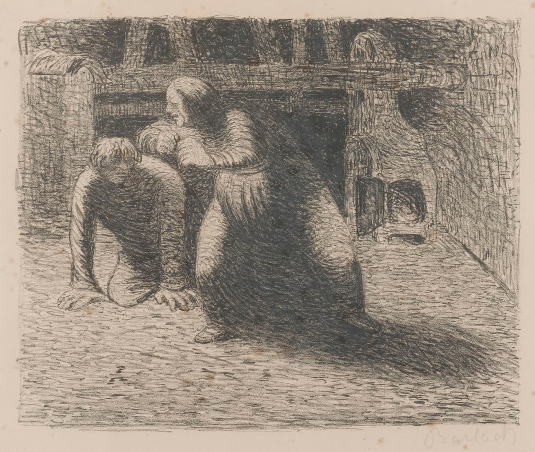 ERNST BARLACH | 'DER TOTE TAG (VERFLUCHUNG)': ERNST BARLACH 1870 Wedel - 1938 Rostock 'DER TOTE TAG (VERFLUCHUNG)' Lithograph on paper. Print size 26 x 32 cm (Framed: 57.5 x 68.5 x 2 cm). Hand-signed 'Barlach' in the lower right corner. Stained. 