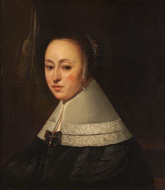 Porträt einer jungen Dame: FRANS HALS 1580/1585 Antwerpen - 1666 Haarlem (Umkreis) Porträt einer jungen Dame Öl auf Leinwand, doubliert. 71 cm x 61,5 cm. Rahmen. Min. ber., Retuschen.