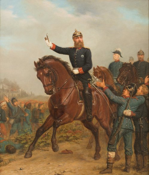 FRIEDRICH EMIL KLEIN 1841 Elberfeld - 1921 Düsseldorf: FRIEDRICH EMIL KLEIN 1841 Elberfeld - 1921 Düsseldorf Der 100-Tage-Kaiser. Friedrich Wilhelm III zu Pferde Öl auf Leinwand (doubl.). 27 cm x 61 cm. Mittig unten signiert 'Fr. Emil Klein'. Rahmen.