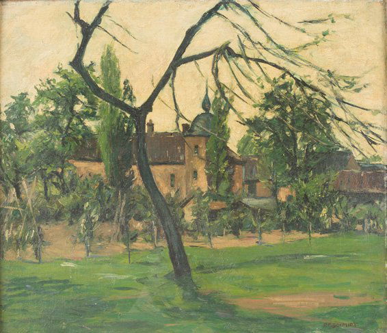 P. F. SCHMIDT tätig 1. Hälfte 20. Jh. Blick auf ein: P. F. SCHMIDT tätig 1. Hälfte 20. Jh. Blick auf ein Märkisches Schlößchen Öl auf Leinwand, auf Holz gezogen. 48 cm x 56 cm. Unten rechts signiert 'P.F. Schmidt'. Min. ber. Rahmen.