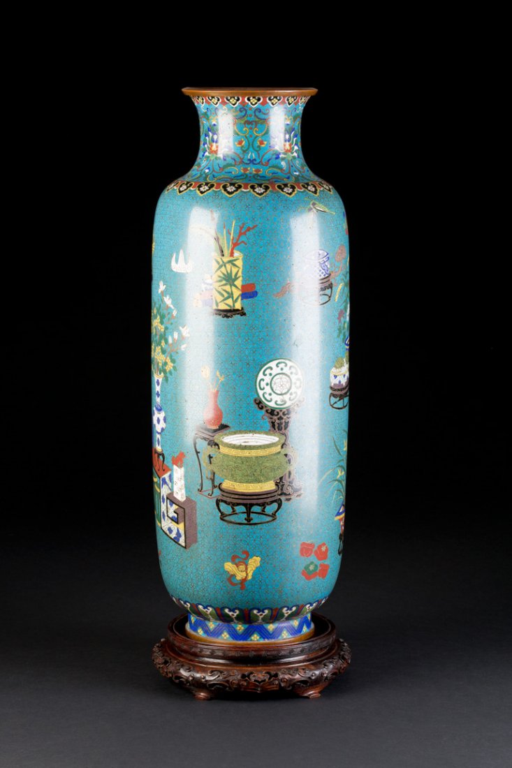 SELTENE GROSSE CLOISONNE VASE MIT FALTERN UND PFLANZEN (1 of 4)