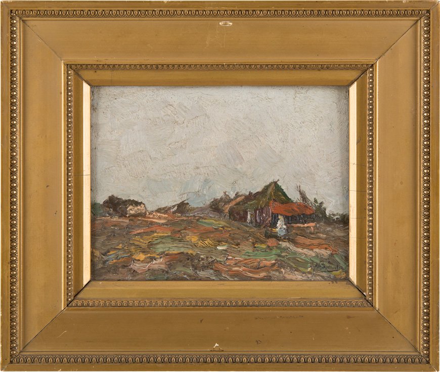 AUF DEM ACKER: ALBERT DUMOULIN 1871 Maastrich - 1935 Forest Auf dem Acker Öl auf Holz. 13,5 cm x 18 cm. Unten rechts signiert 'Alb. Dumoulin'. Rahmen.