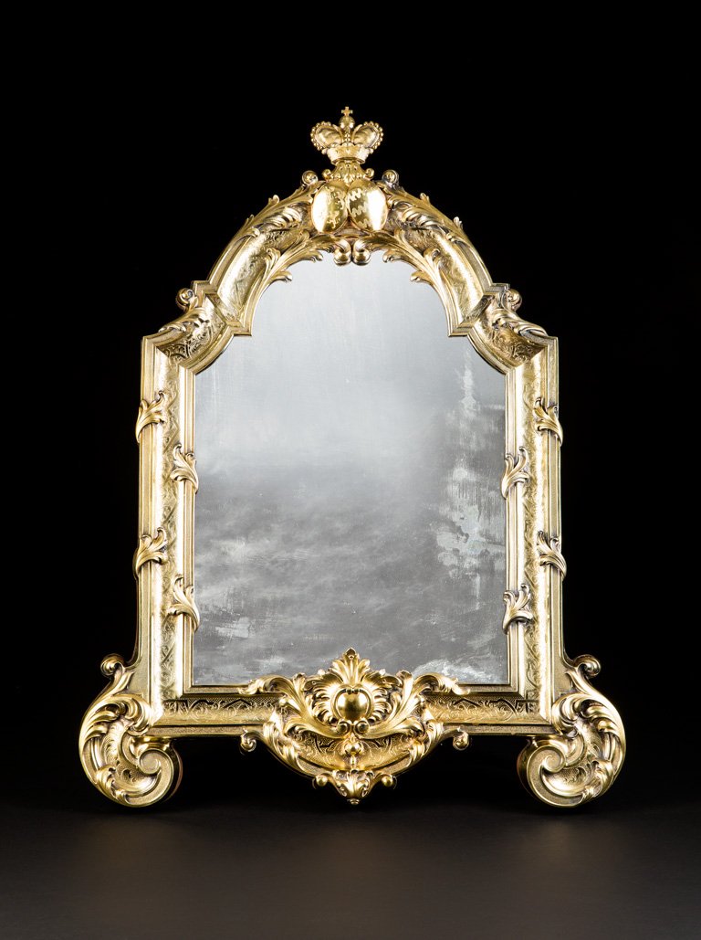 BEDEUTENDER VERMEIL-TISCHSPIEGEL MIT ALLIANZWAPPEN (1 of 5)