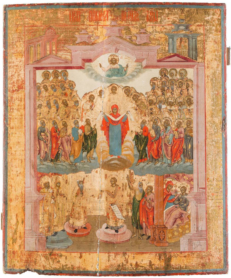 A LARGE ICON SHOWING THE POKROV MOTHER OF GOD Russian, (1 of 1)