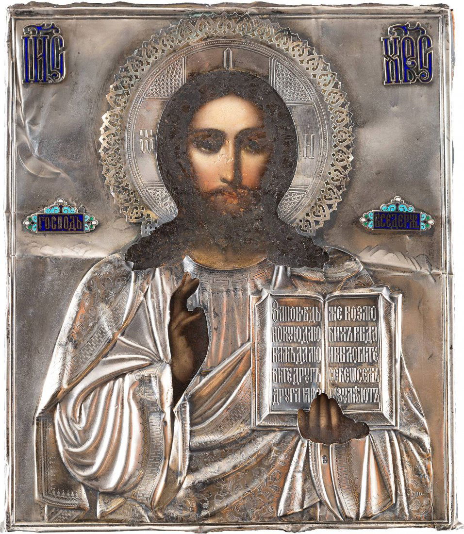 CHRIST PANTOKRATOR WITH SILVER AND ENAMEL OKLAD (1 of 1)