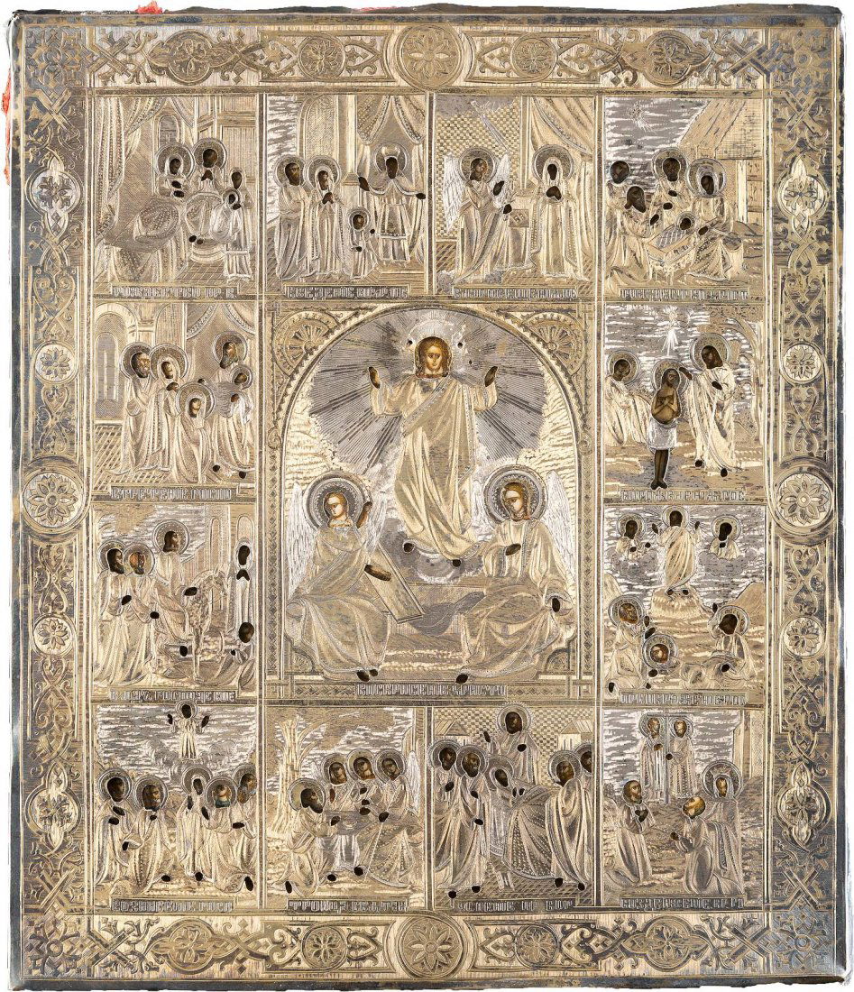 AN ICON OF THE RESURRECTION WITH FEASTS AND PARCEL-GILT (1 of 1)