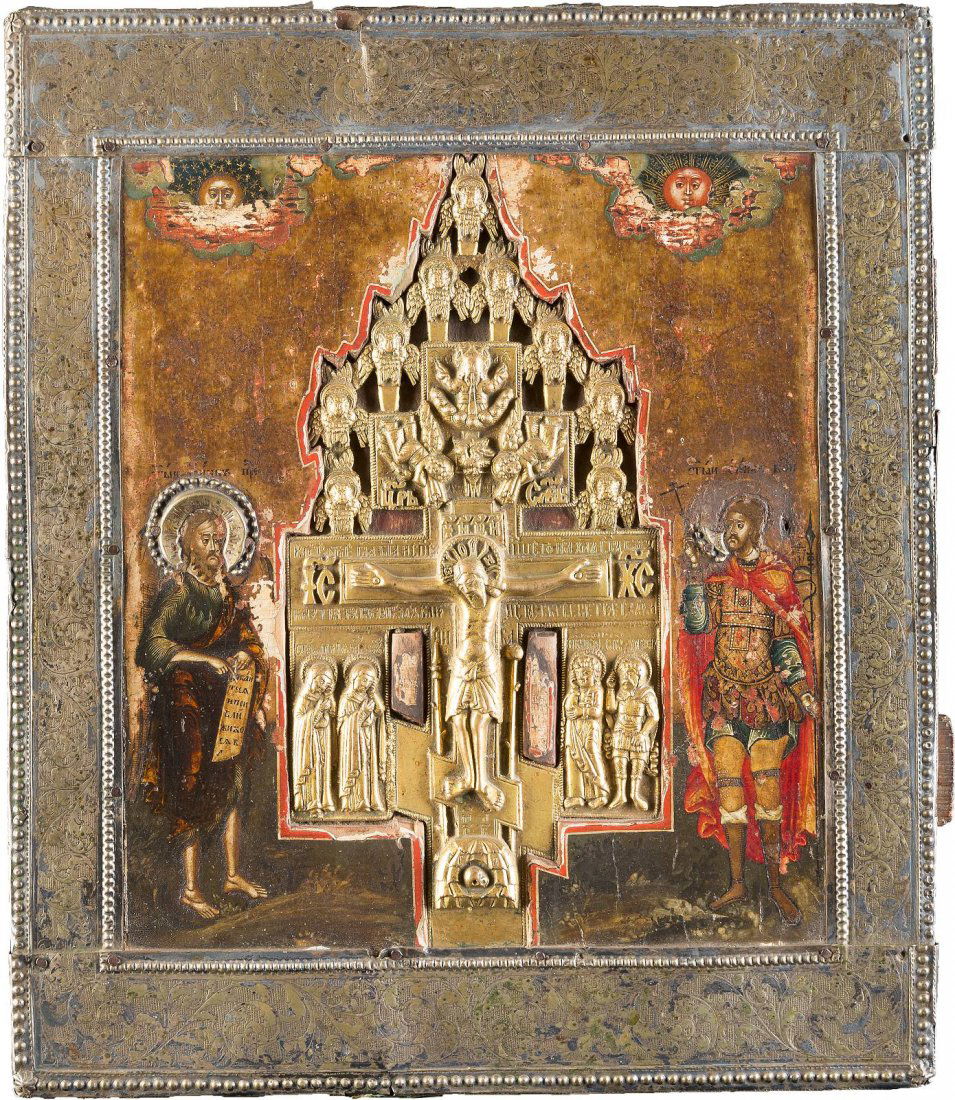 A BRASS CRUCIFIX INSET INTO A PANEL WITH RIZA - A (1 of 1)