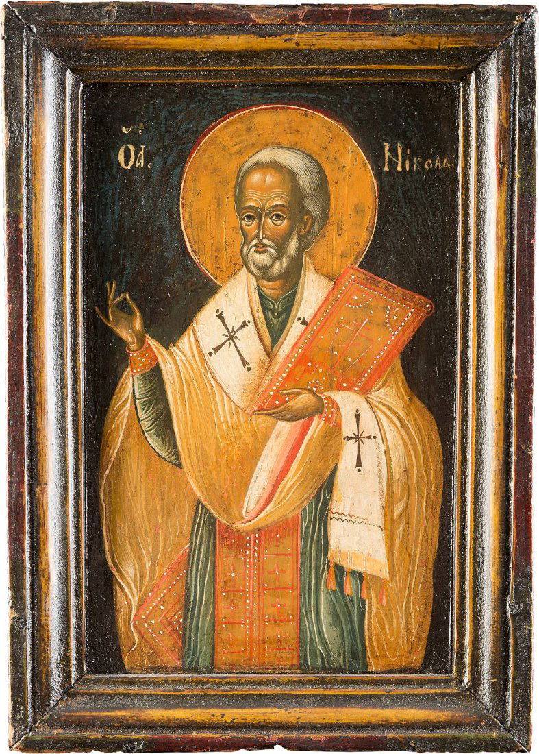 ST. NICHOLAS THE MIRACLE WORKER Greek, 19th century Oil (1 of 1)