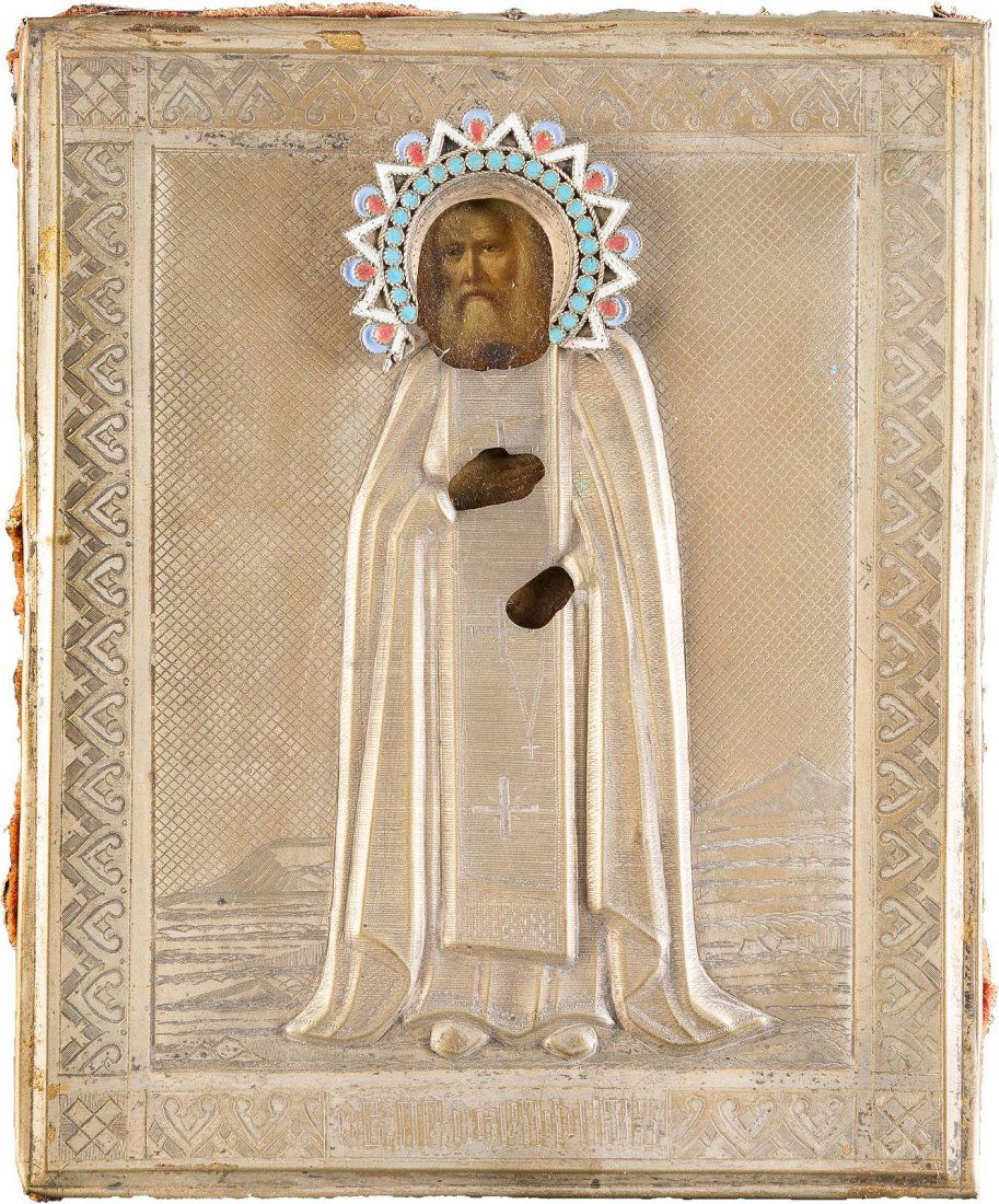 ST. SERGEI OF RADONEZH WITH OKLAD Russian, after 1903 (1 of 1)