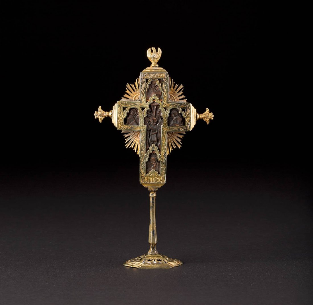 A SILVER-GILT AND CARVED WOOD CRUCIFIX Greek, Mount (1 of 1)