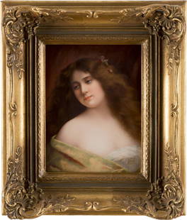 PORZELLANBILDPLATTE MIT DER ALLEGORIE DER MDIGKEIT: PORZELLANBILDPLATTE MIT DER ALLEGORIE DER MDIGKEIT Deutsch, KPM Berlin, 1902, nach Angelo Asti (1847-1903) Polychrome Malerei auf rechteckiger Porzellanplatte, Rahmen. 19,7 x 26 cm (ohne Rahmen). 'KPM