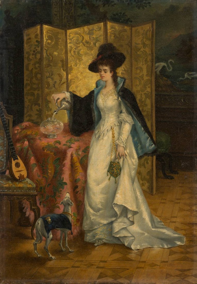 P. MATHIEU Ttig um 1890 Eine junge Dame vor dem (1 of 2)