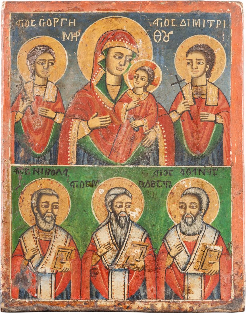 A TWO-PARTITE ICON SHOWING THE MOTHER OF GOD AND FIVE (1 of 1)