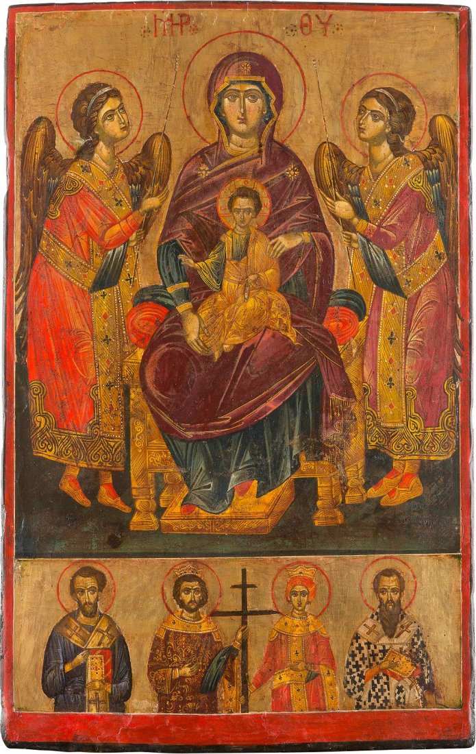 A LARGE ICON SHOWING THE ENTHRONED MOTHER OF GOD AND (1 of 1)