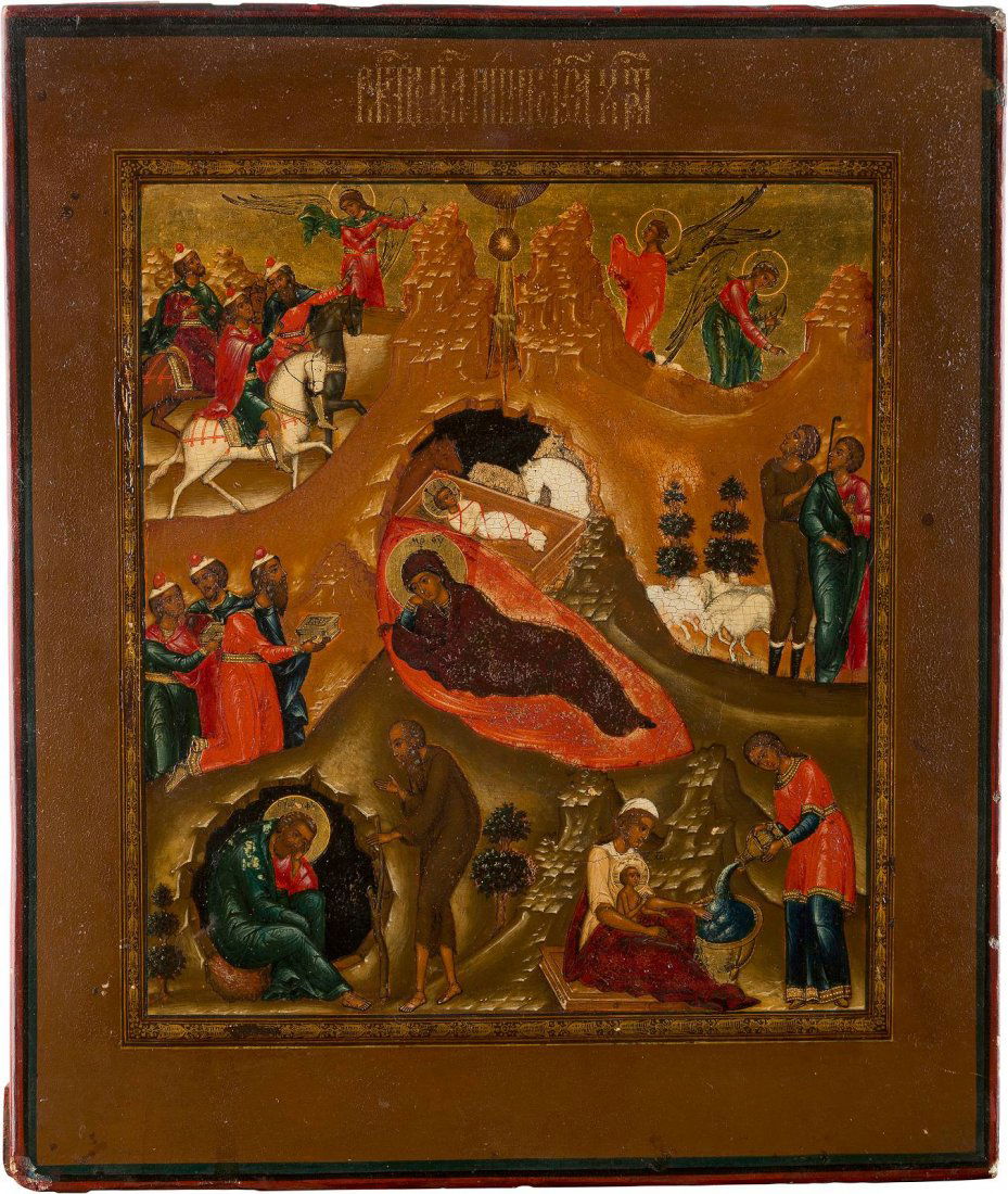 A FINE ICON SHOWING THE NATIVITY OF CHRIST Russian, (1 of 1)