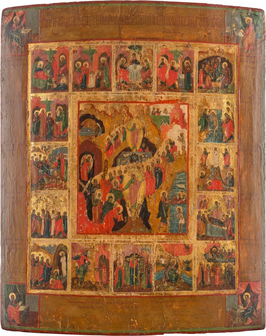 A LARGE ICON OF THE RESURRECTION AND FEASTS Russian, (1 of 1)