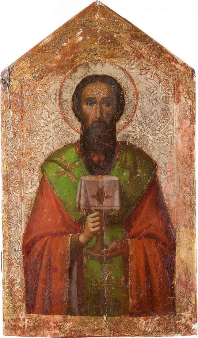 A LARGE ICON SHOWING A BISHOP SAINT Russian, circa 1900 (1 of 1)