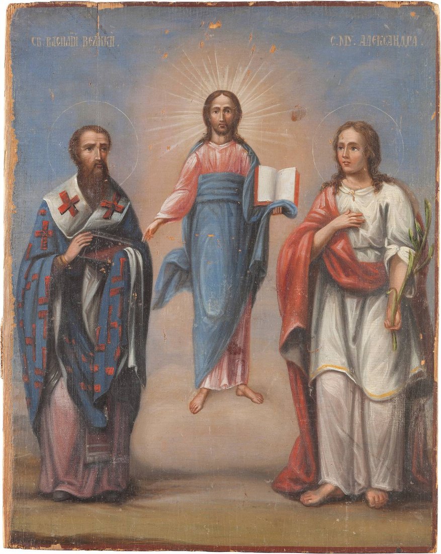 AN ICON SHOWING CHRIST THE SAVIOUR AND TWO SAINTS (1 of 1)