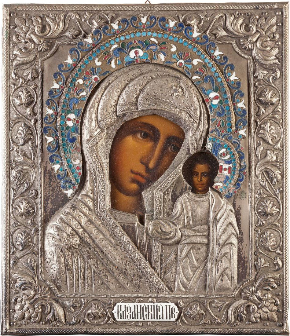 AN ICON OF THE KAZANSKAYA MOTHER OF GOD WITH ENAMELED (1 of 1)