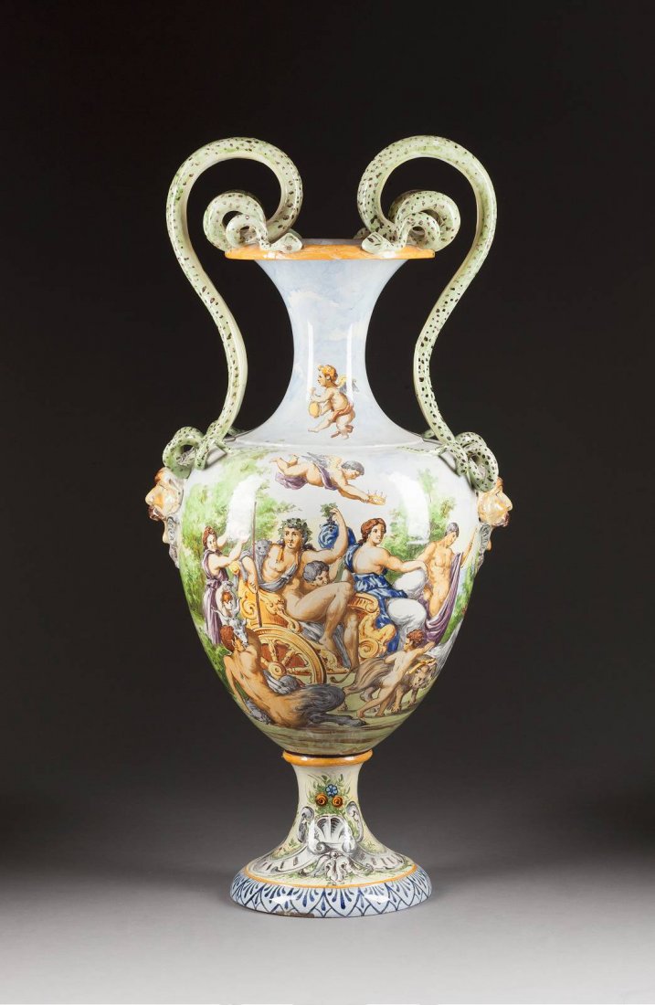 GROSSE MAJOLIKA-BODENVASE MIT BACCHUSDARSTELLUNG (1 of 1)