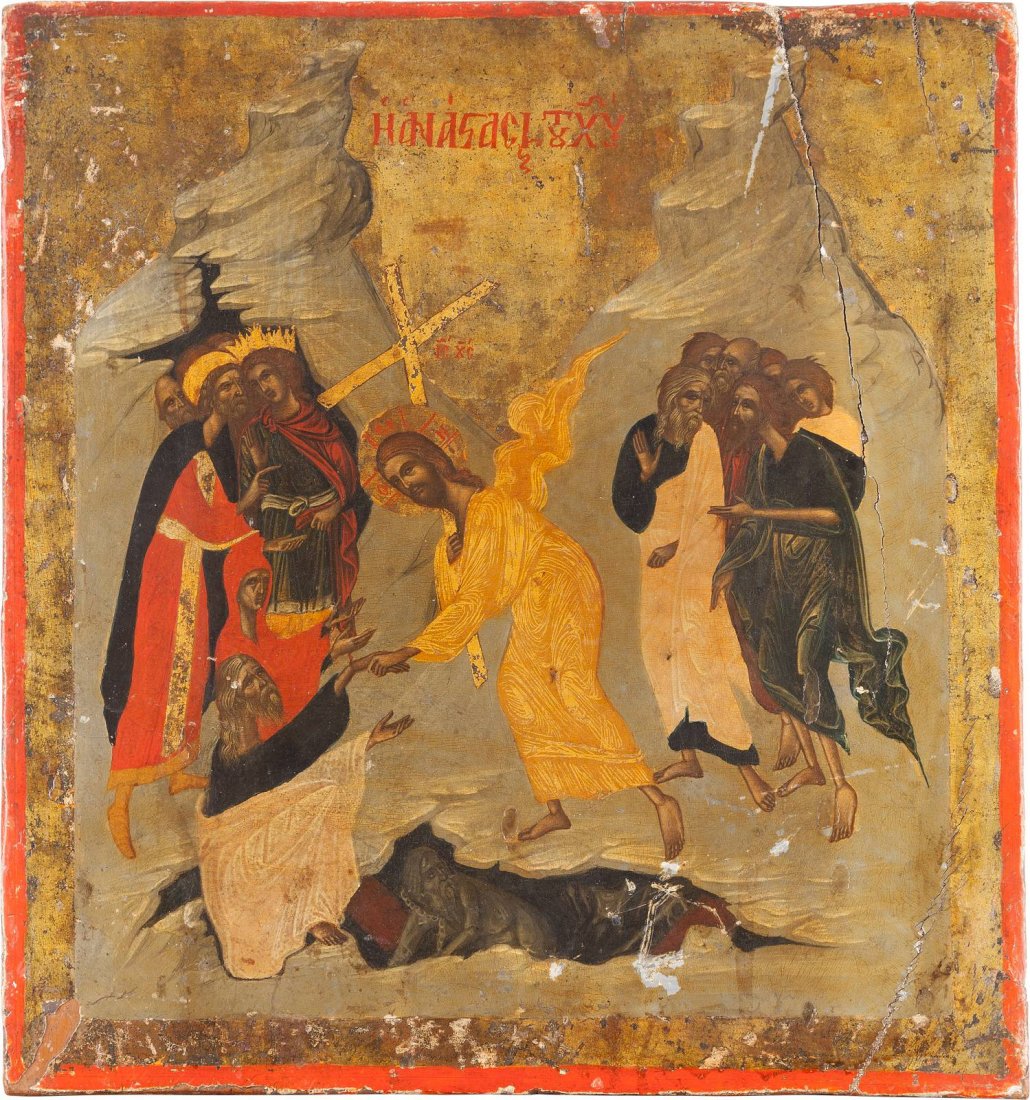 A LARGE ICON SHOWING CHRIST'S DESCENT INTO HELL Greek, (1 of 1)