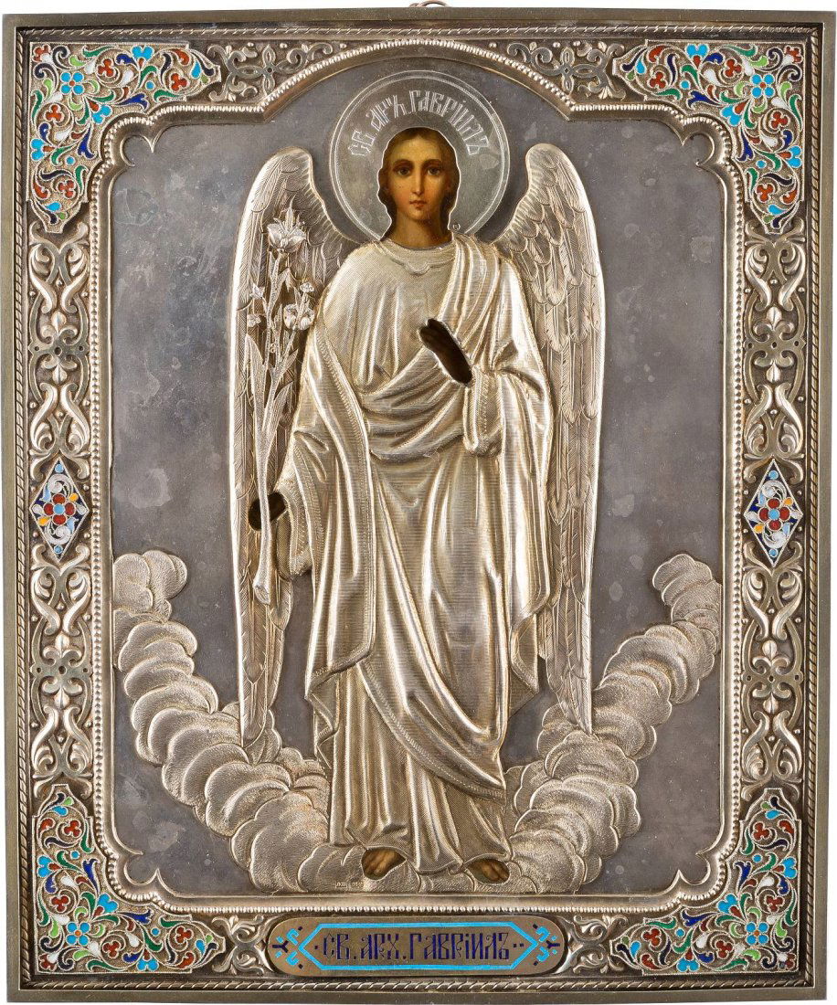 A FINE ICON SHOWING THE ARCHANGEL GABRIEL WITH SILVER (1 of 3)