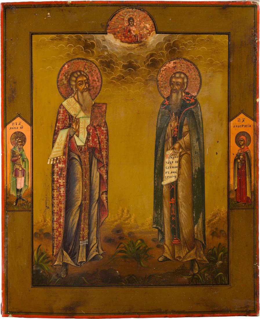 A FINE ICON SHOWING TWO SELECTED SAINTS Russian, 18th (1 of 1)