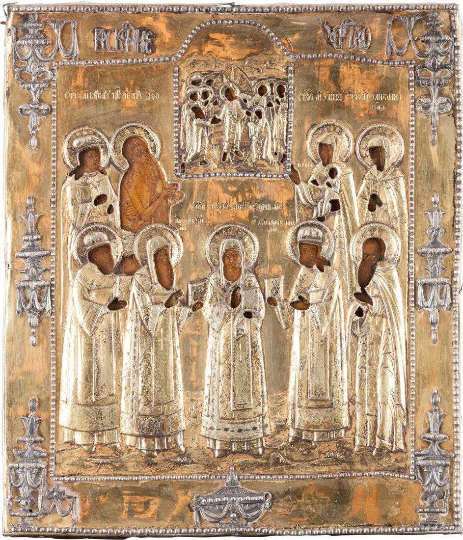 A FINE ICON SHOWING A SELECTION OF FAVOURITE SAINTS (1 of 2)