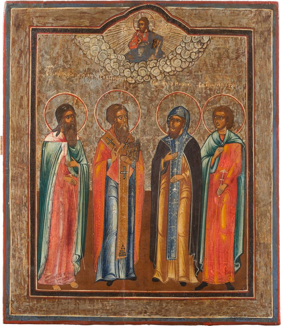 A LARGE ICON SHOWING FOUR SELECTED SAINTS Russian, 19th (1 of 1)
