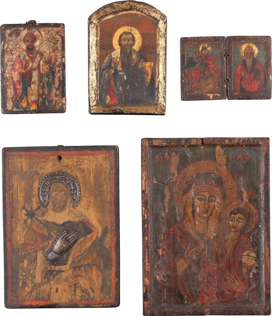 FIVE ICONS Greek, 18th - early 20th century Tempera/oil (1 of 1)