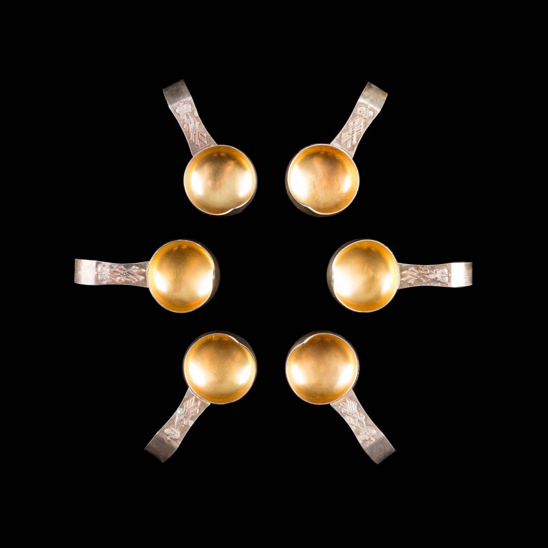 A SET OF SIX SILVER PARCEL-GILT KOVSHI German, circa (1 of 1)