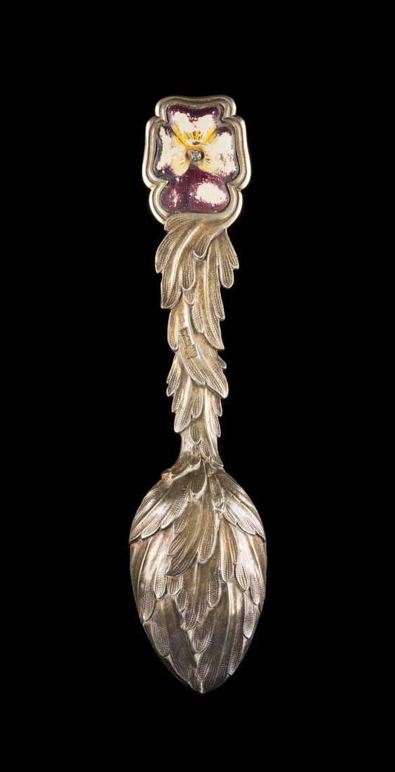 A MASSIVE SILVER-GILT AND ENAMEL SPOON WITH VIOLA (1 of 2)