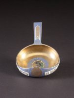 A MASSIVE SILVER-GILT AND CHAMPLEVE ENAMEL KOVSH (1 of 2)