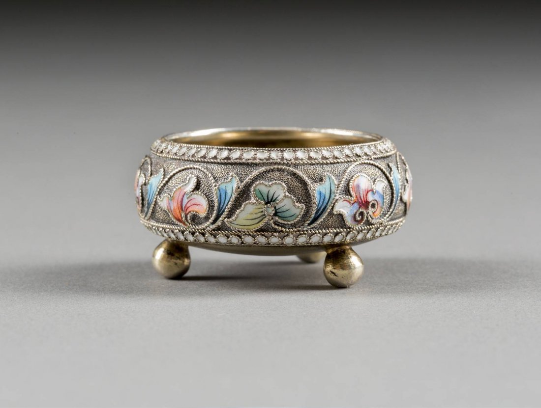 A SILVER PARCEL-GILT AND SHADED ENAMEL SALT CELLAR (1 of 1)