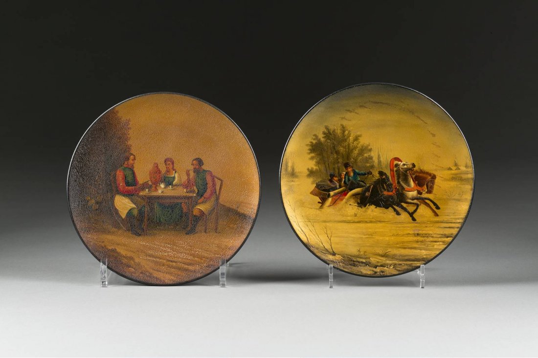 TWO LACQUER PLATES Russian, Ostashkovo, Vishnyakov (1 of 1)
