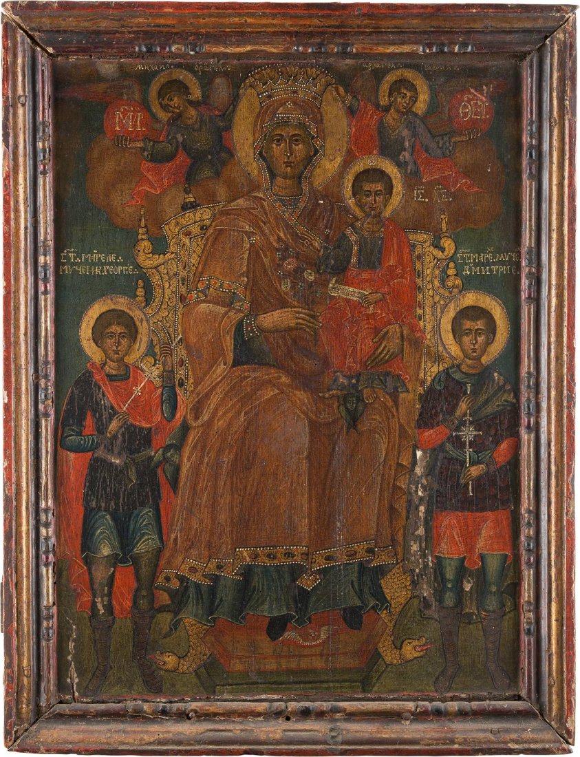 A LARGE ICON SHOWING THE ENTHRONED MOTHER OF GOD AND (1 of 1)