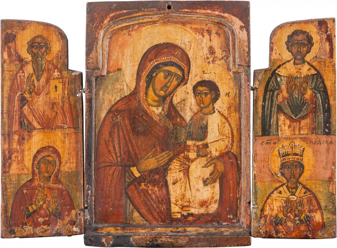 A TRIPTYCH SHOWING THE MOTHER OF GOD AND SELECTED (1 of 2)