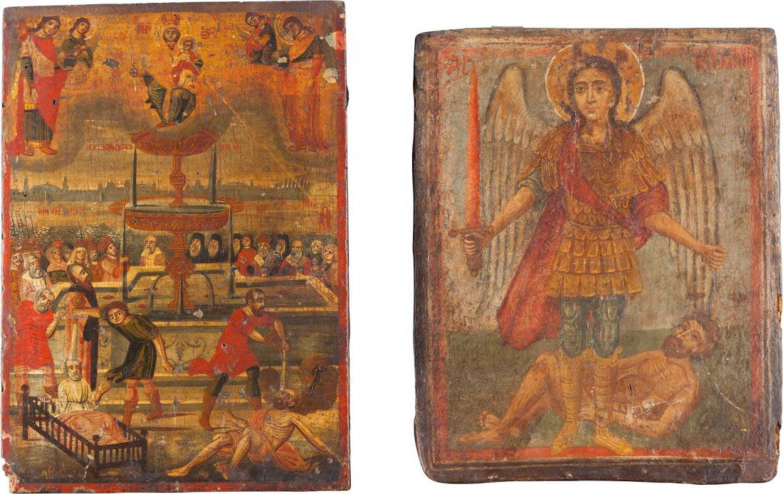 TWO ICONS Greek/Bulgarian, 19th century Tempera on wood (1 of 1)