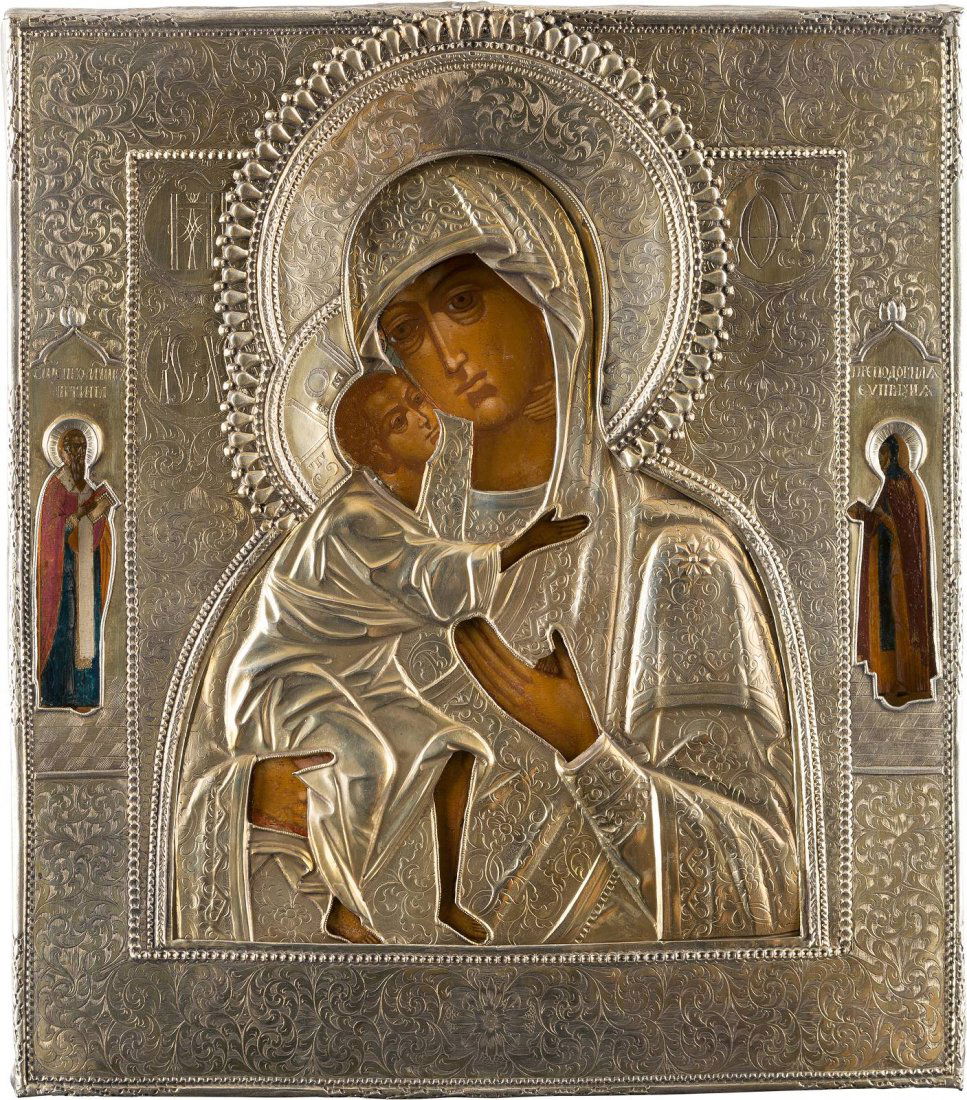AN ICON SHOWING THE FEODOROVSKAYA MOTHER OF GOD WITH (1 of 2)