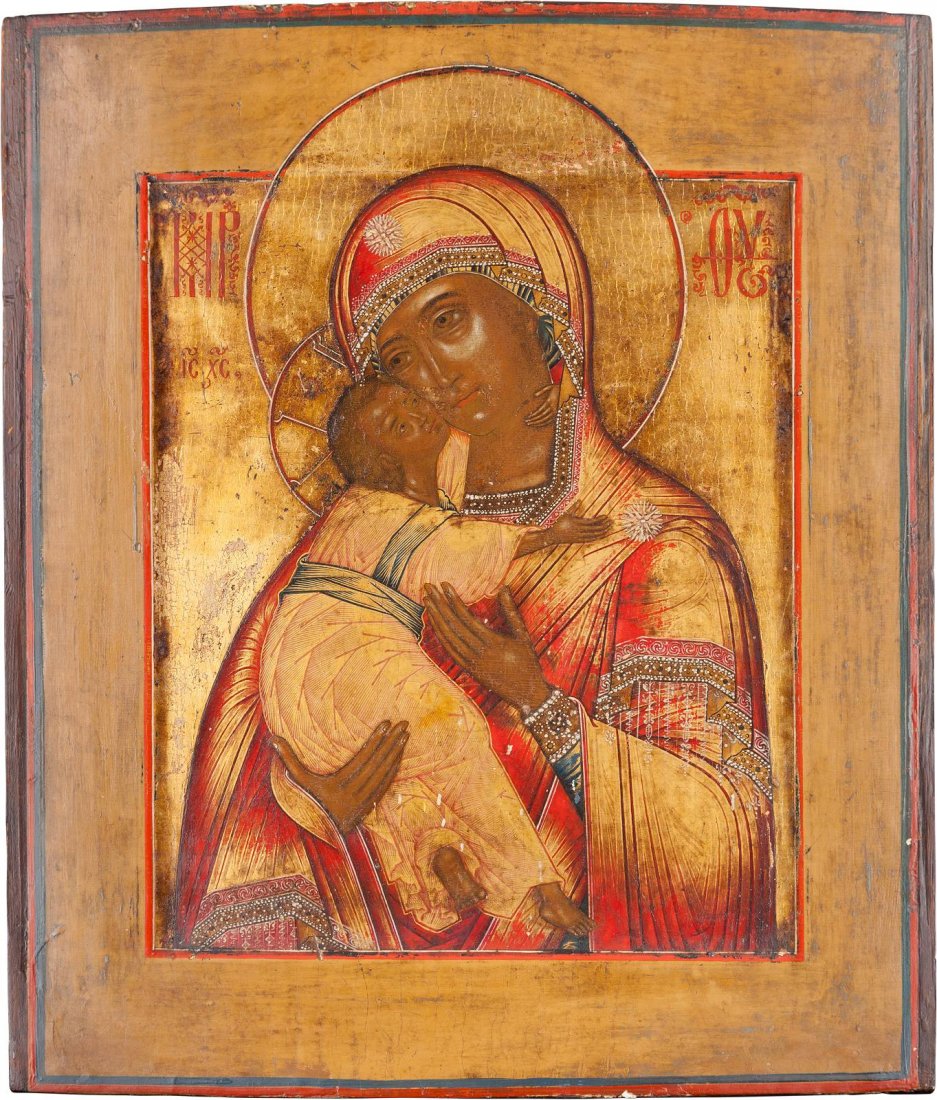 A FINELY PAINTED ICON SHOWING THE VLADIMIRSKAYA MOTHER (1 of 1)