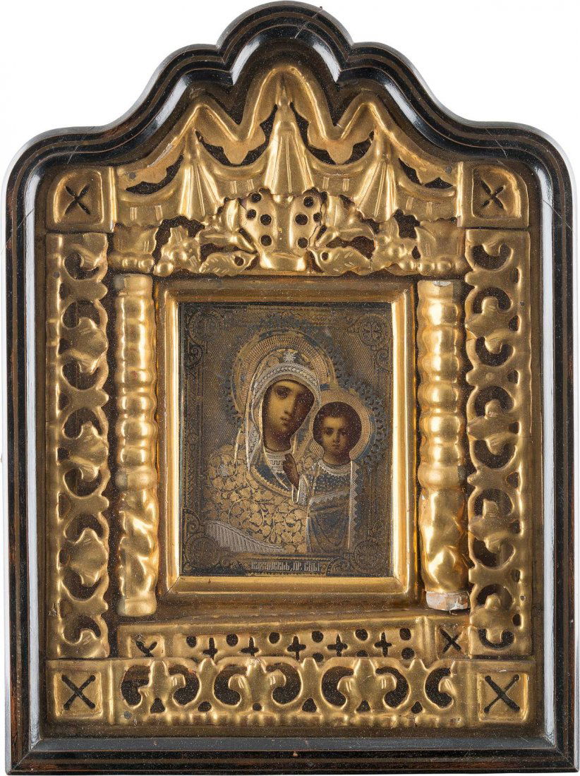 AN ICON OF THE KAZANSKAYA MOTHER OF GOD WITH SILVER (1 of 1)